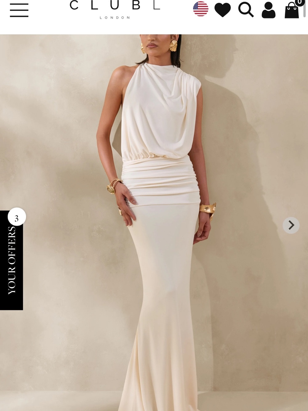 Club L London Cream Draped Halter Maxi Gown